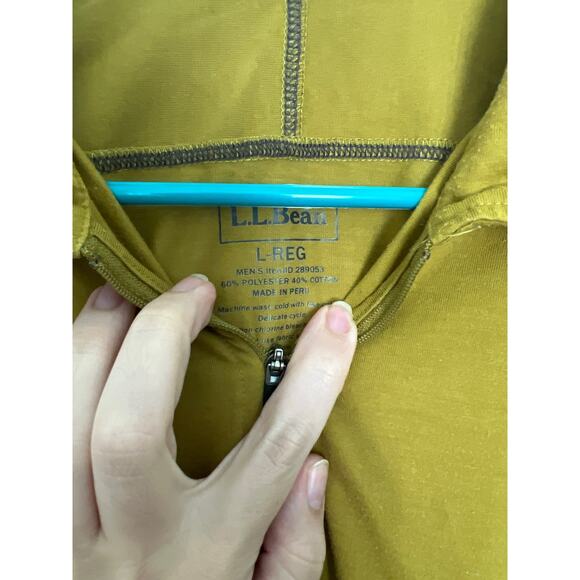 L.L.Bean Regular Fit Short Sleeve Collared 1/4 Zip Polo Shirt Mustard Mens Large - Picture 2 of 5